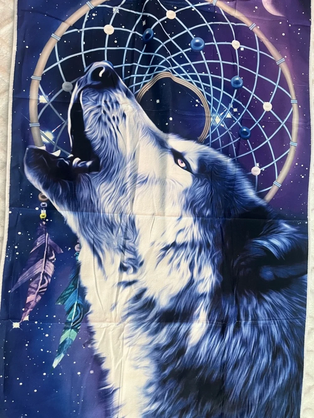 Howling Wolf Dreamcatcher Tapestry - Blue Purple NWOT
